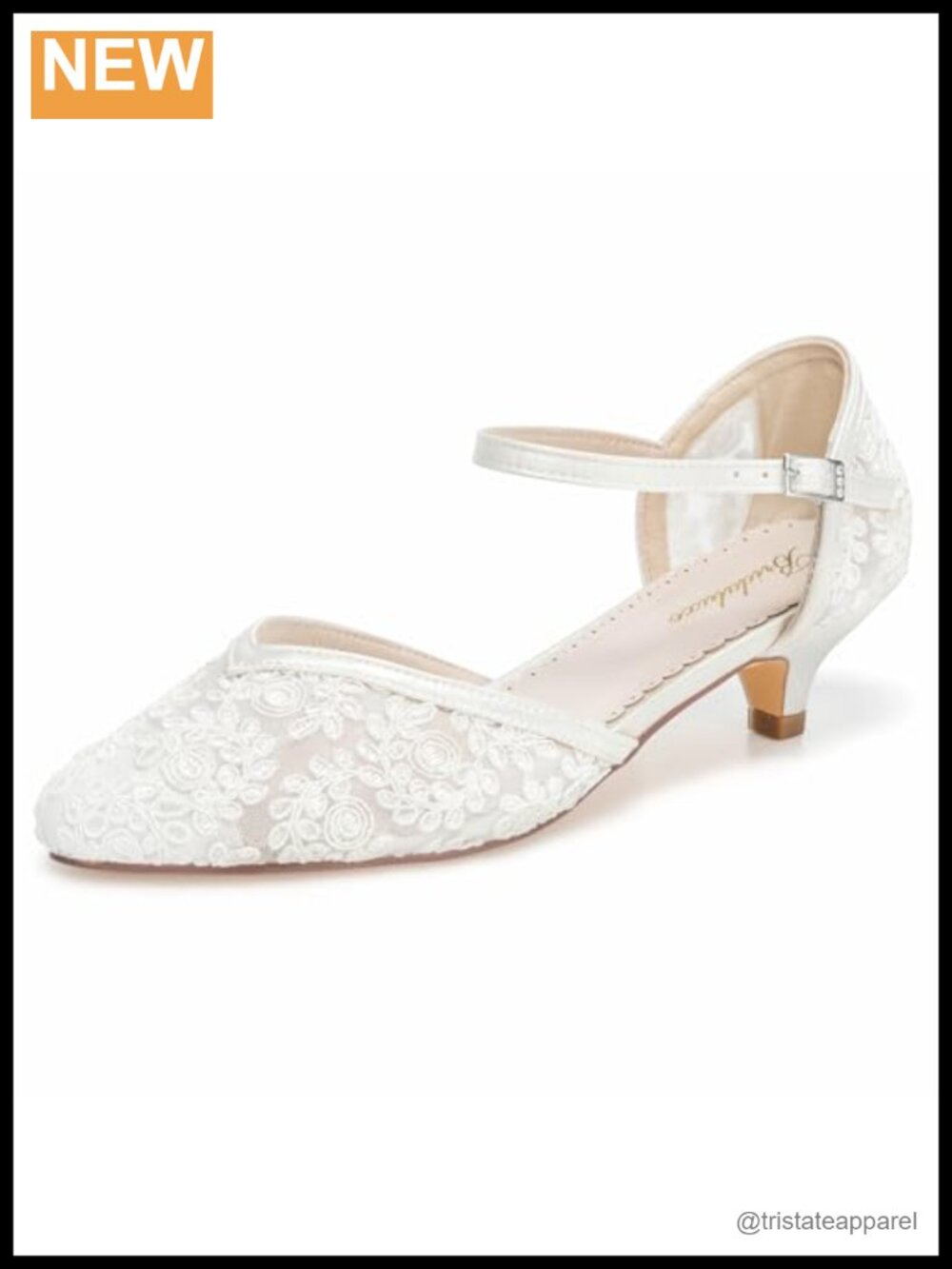 Women's Lace Wedding Pumps Low Heel Ankle Strap Bridal Shoes